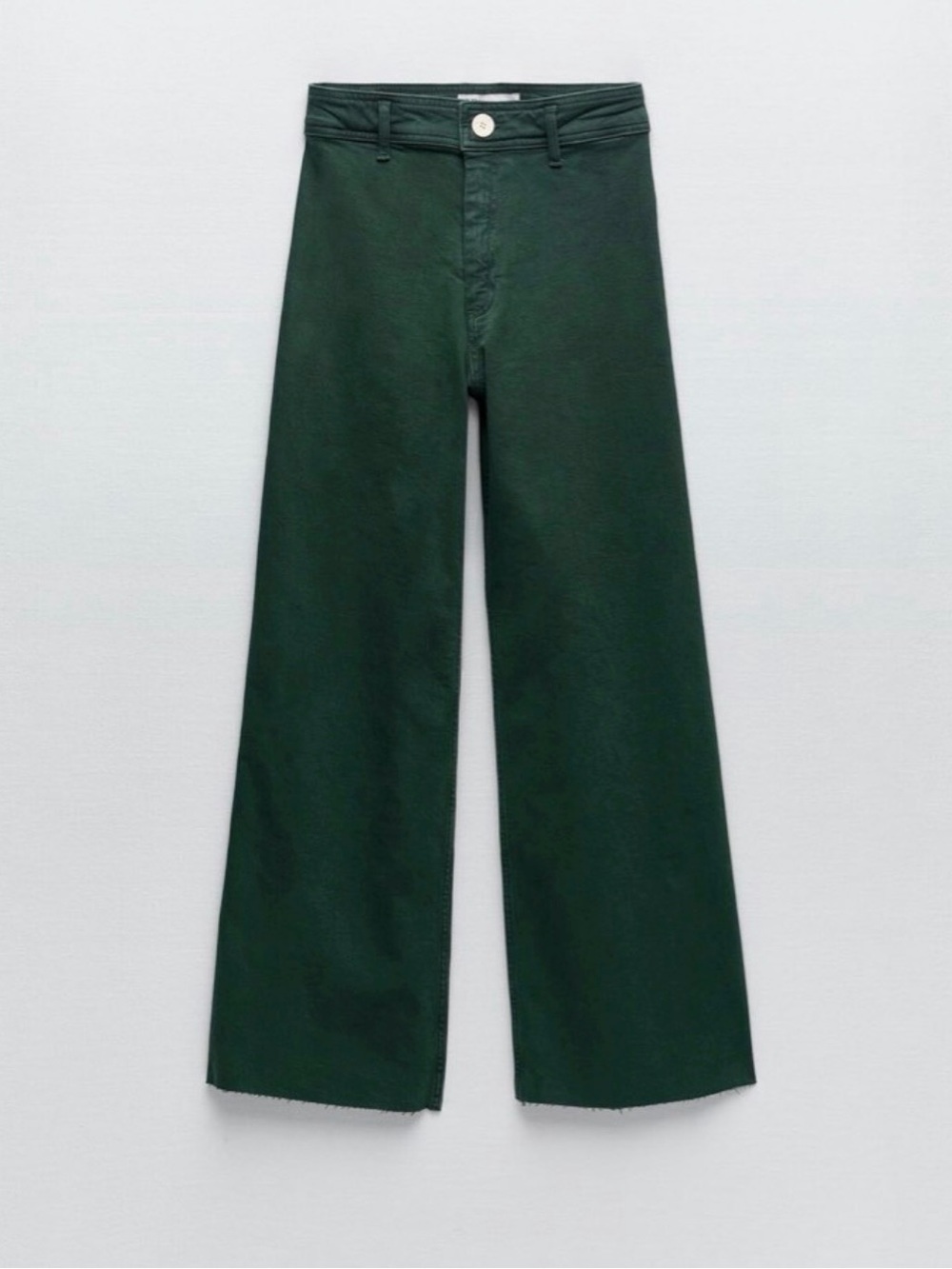 Zara Dark Green Wide-Leg Jeans with Raw Frayed Hem